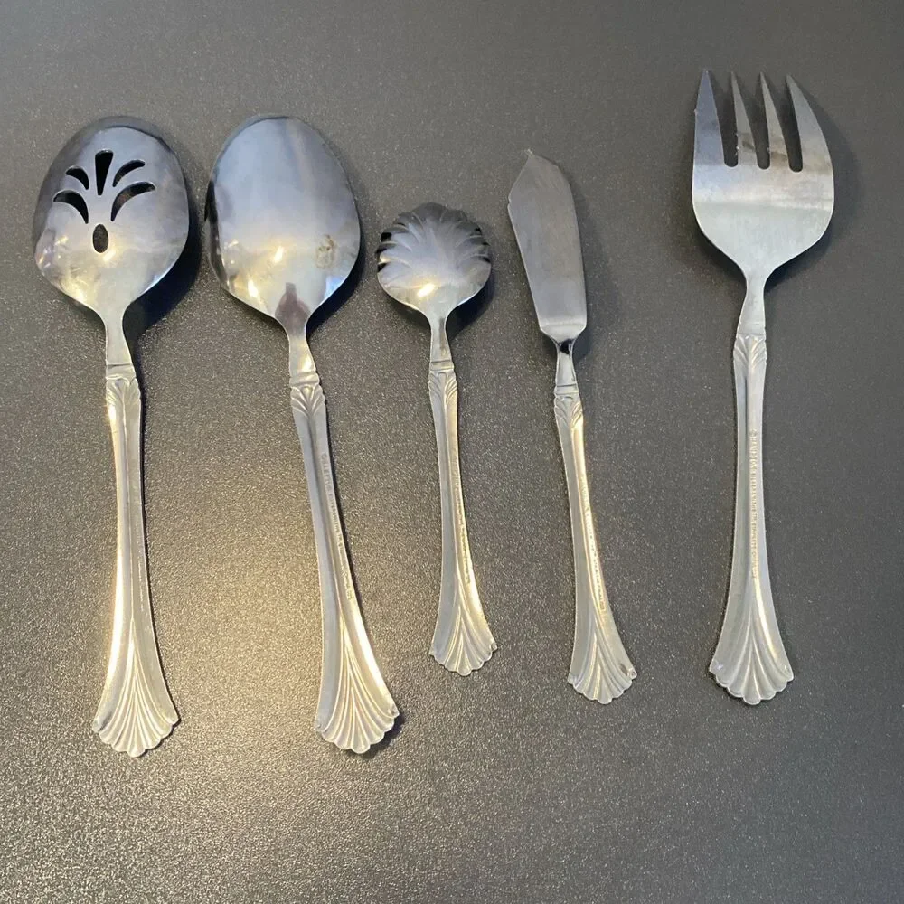 Hampton Silversmiths Hostess Serving Set 5 Pcs Fork Spoons Butter Knife
